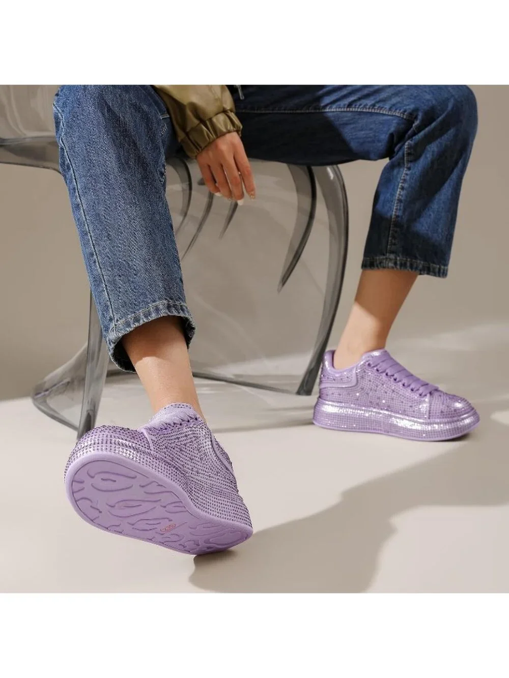 Women's Purple Glitter Neon Dressy Sparkly Rhinestone Bling Comfort Sneakers